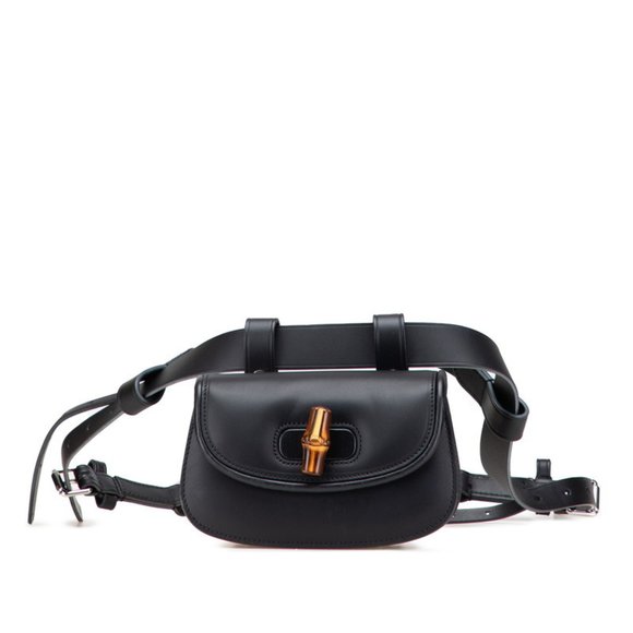 GUCCI Black Leather Bamboo Fanny Pack - Picture 1 of 9